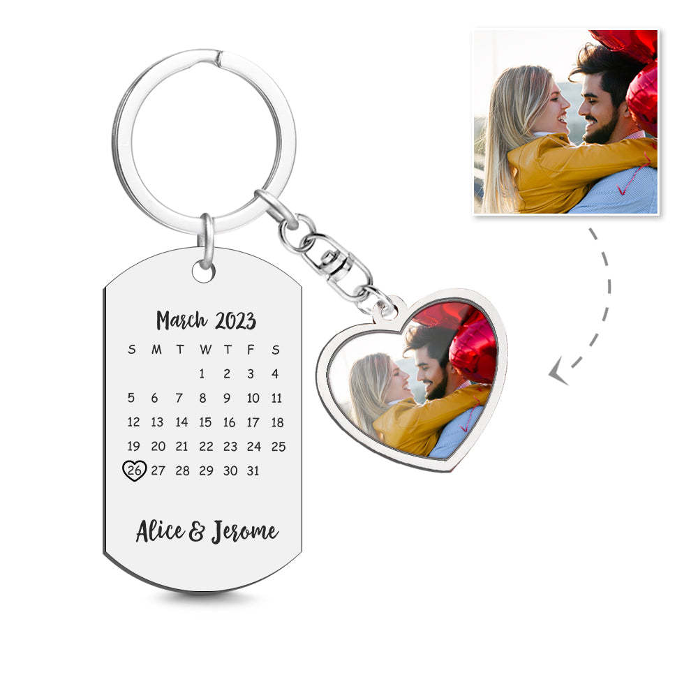 Custom Photo Calendar Keychain Personalized Save The Date Keychain Gift - MyCameraRollKeychain