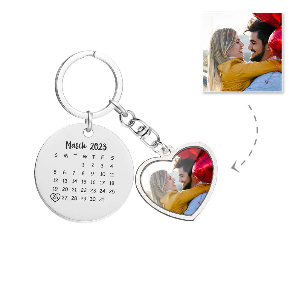 Custom Photo Calendar Keychain Personalized Save The Date Keychain Gift - MyCameraRollKeychain