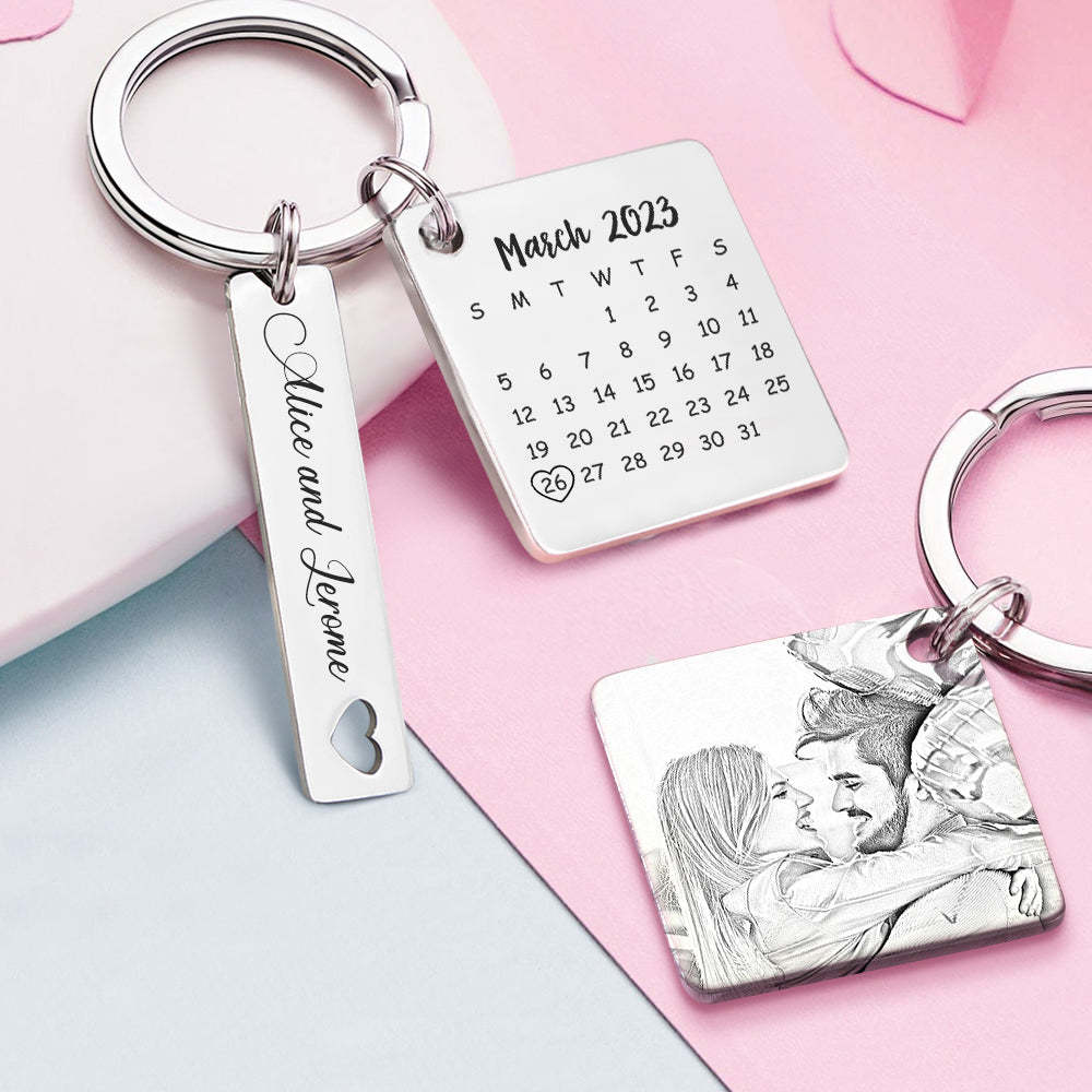 Custom Photo Calendar Keychain Personalized Save The Date Keychain Gift for Lover - MyCameraRollKeychain