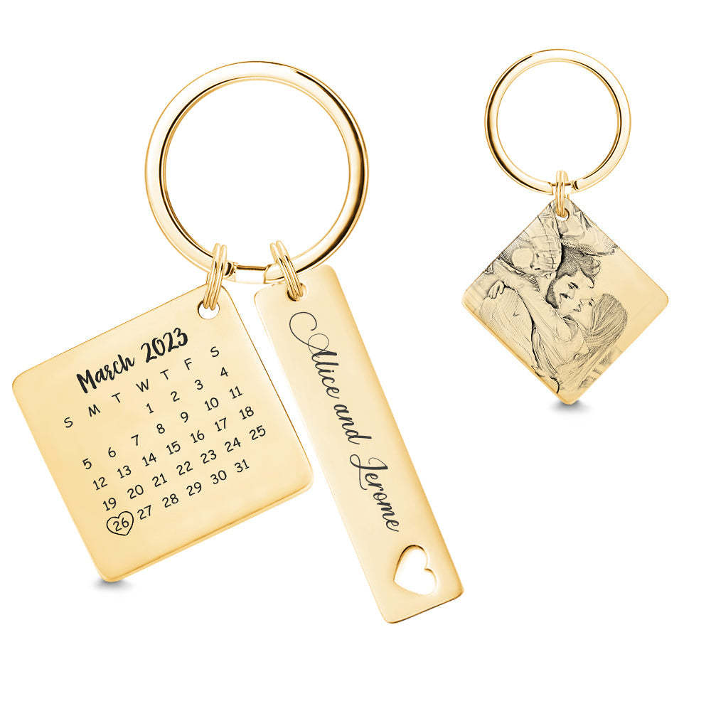 Custom Photo Calendar Keychain Personalized Save The Date Keychain Gift for Lover - MyCameraRollKeychain