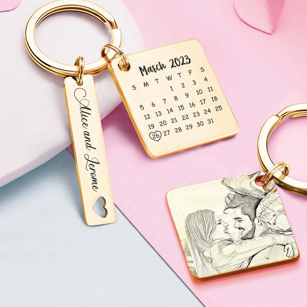 Custom Photo Calendar Keychain Personalized Save The Date Keychain Gift for Lover - MyCameraRollKeychain