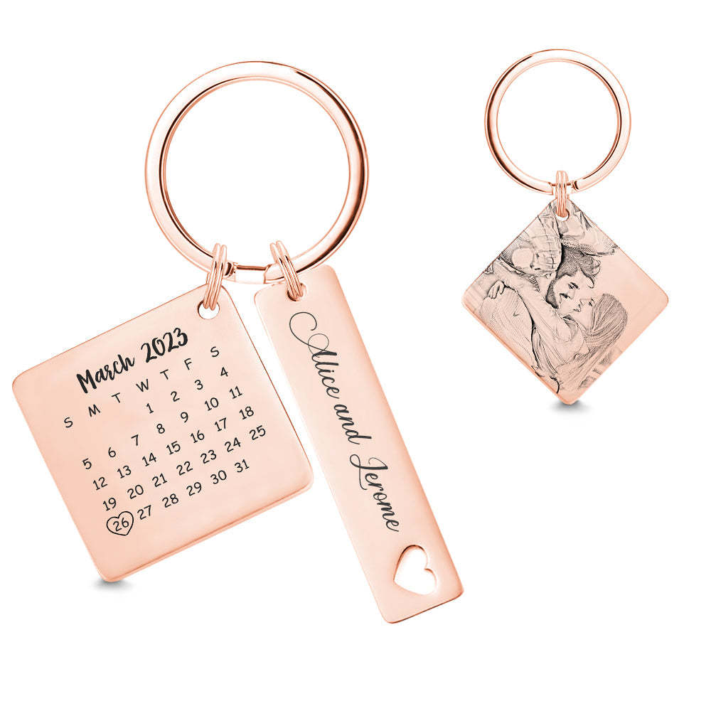 Custom Photo Calendar Keychain Personalized Save The Date Keychain Gift for Lover - MyCameraRollKeychain