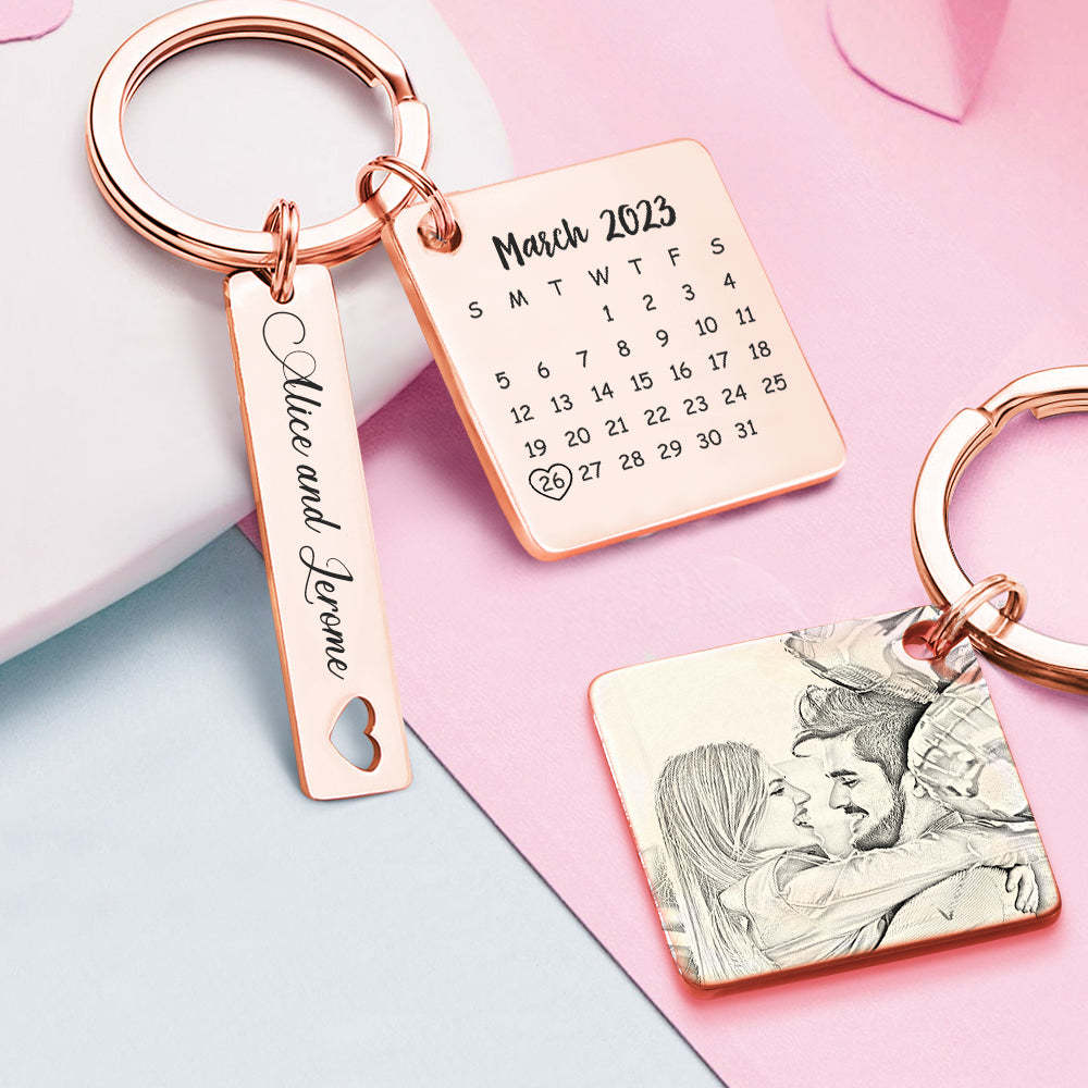 Custom Photo Calendar Keychain Personalized Save The Date Keychain Gift for Lover - MyCameraRollKeychain