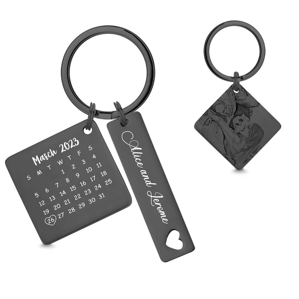 Custom Photo Calendar Keychain Personalized Save The Date Keychain Gift for Lover - MyCameraRollKeychain