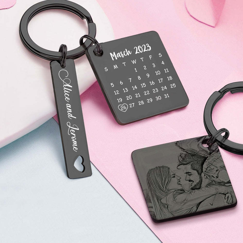 Custom Photo Calendar Keychain Personalized Save The Date Keychain Gift for Lover - MyCameraRollKeychain