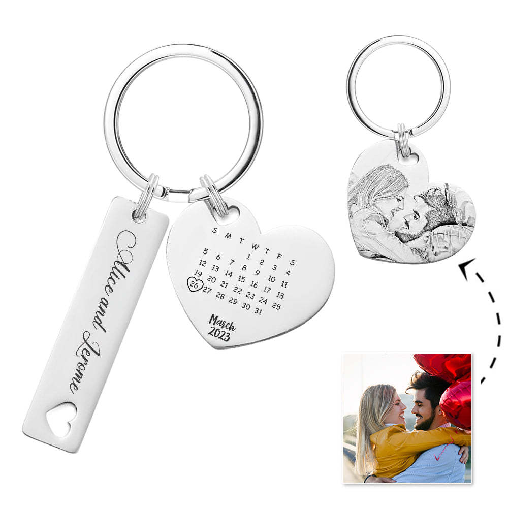 Custom Photo Calendar Keychain Personalized Save The Date Keychain Gift for Lover - MyCameraRollKeychain