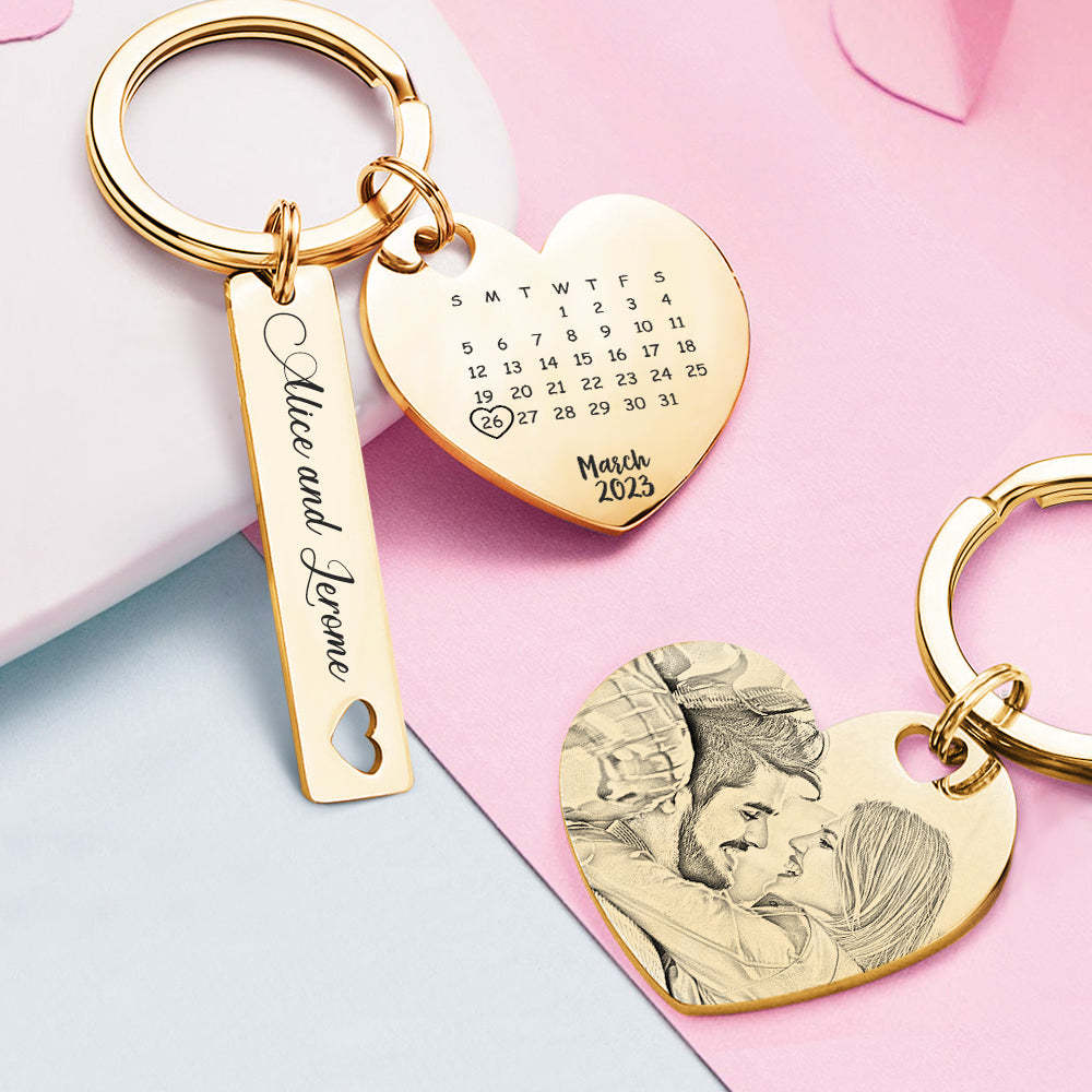 Custom Photo Calendar Keychain Personalized Save The Date Keychain Gift for Lover - MyCameraRollKeychain