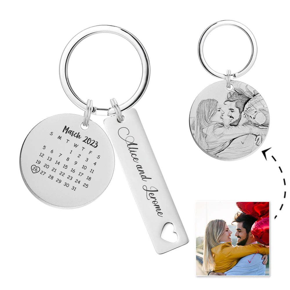 Custom Photo Calendar Keychain Personalized Save The Date Keychain Gift for Lover - MyCameraRollKeychain