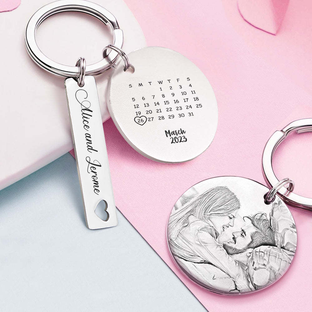 Custom Photo Calendar Keychain Personalized Save The Date Keychain Gift for Lover - MyCameraRollKeychain