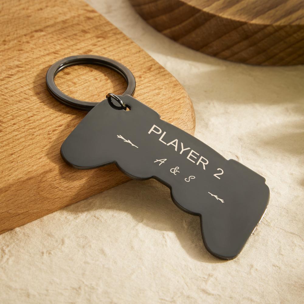 Personalized Gamepad Keychain Funny Engraved Player Keychain For Couples - MyCameraRollKeychain