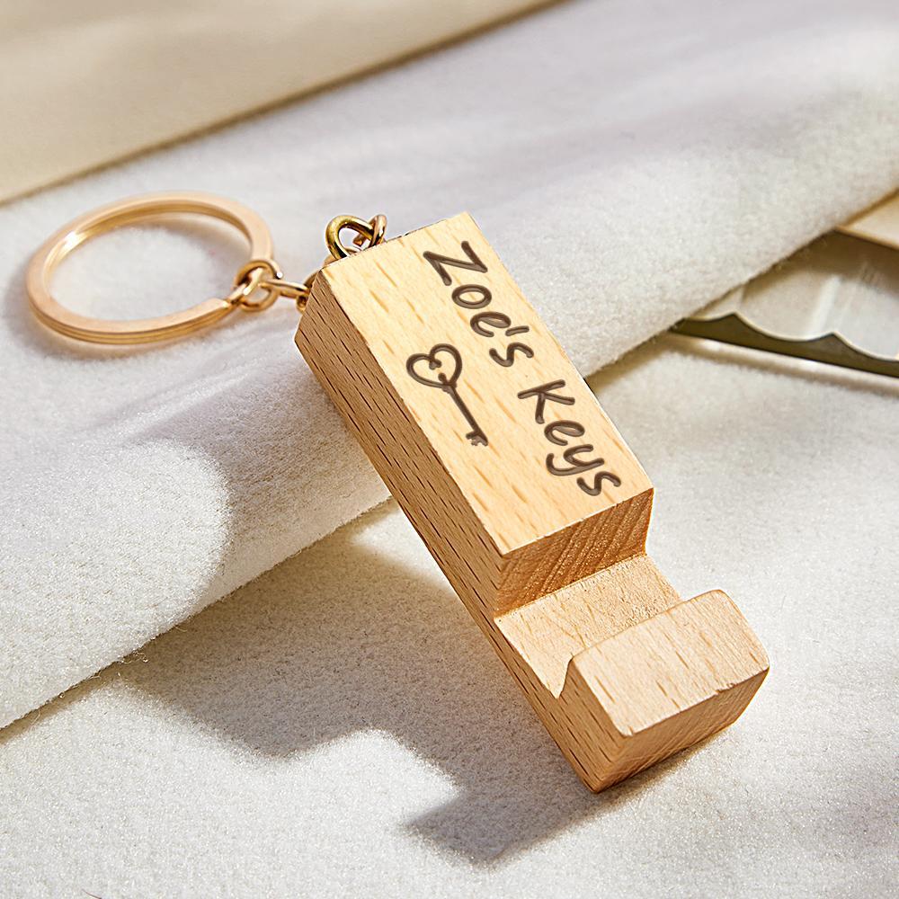 Custom Engraved Keychain Wooden Mobile Phone Stand Gifts - MyCameraRollKeychain