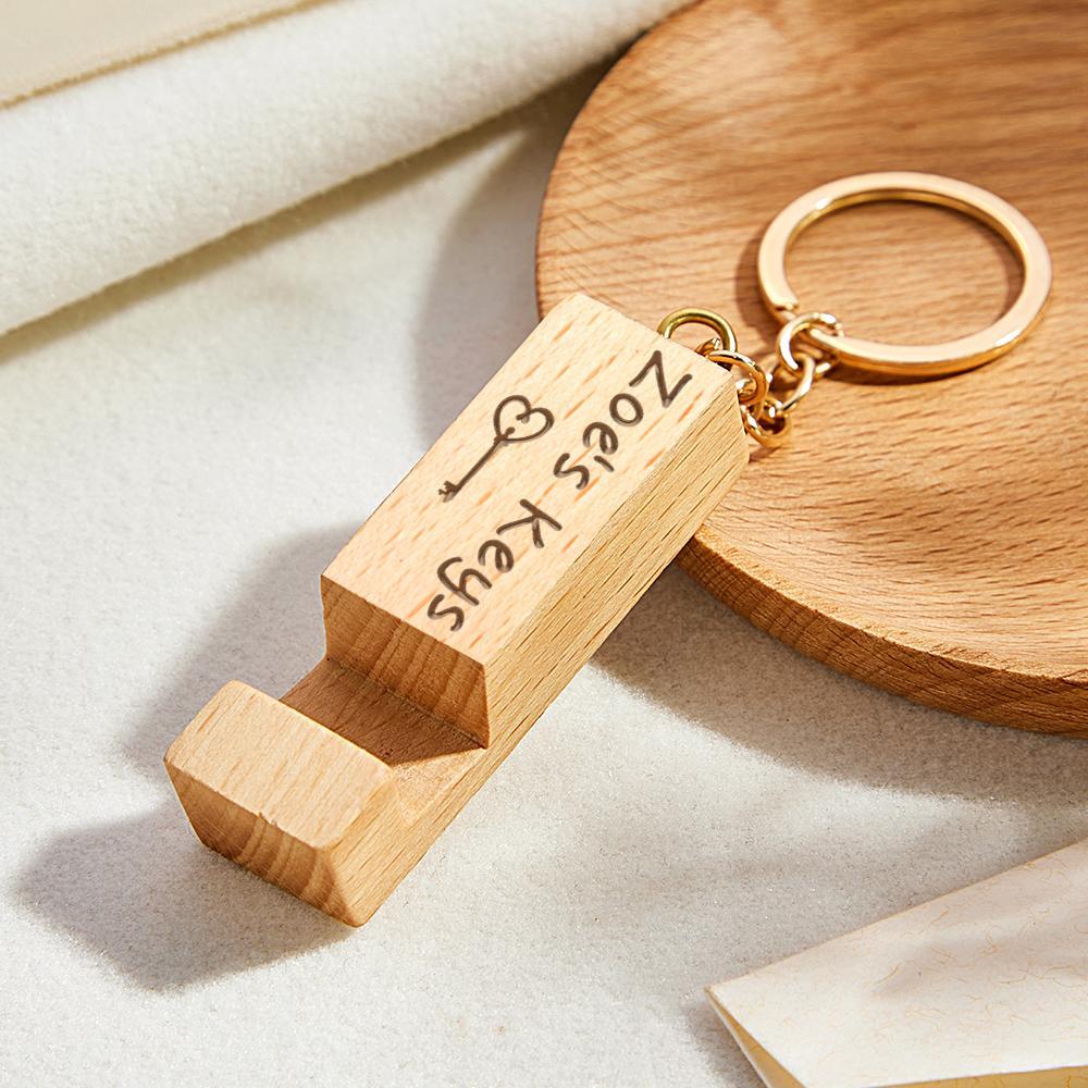 Custom Engraved Keychain Wooden Mobile Phone Stand Gifts - MyCameraRollKeychain