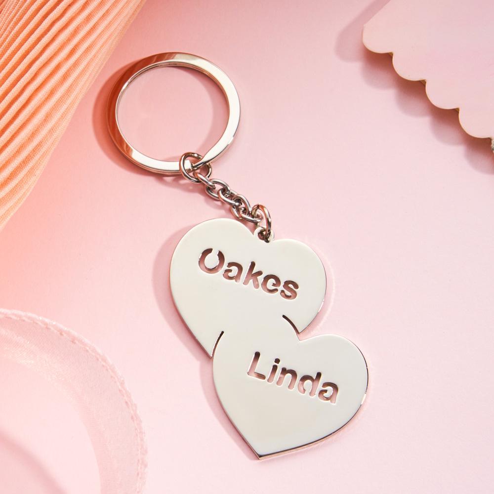 Personalized Name Double Hearts Keychain Creative Love Keychain For Couples - MyCameraRollKeychain