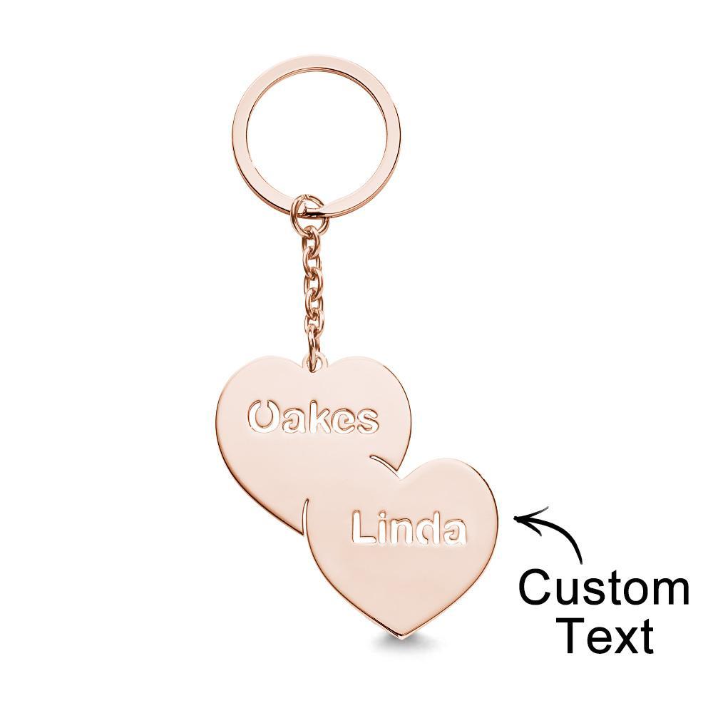 Personalized Name Double Hearts Keychain Creative Love Keychain For Couples - MyCameraRollKeychain