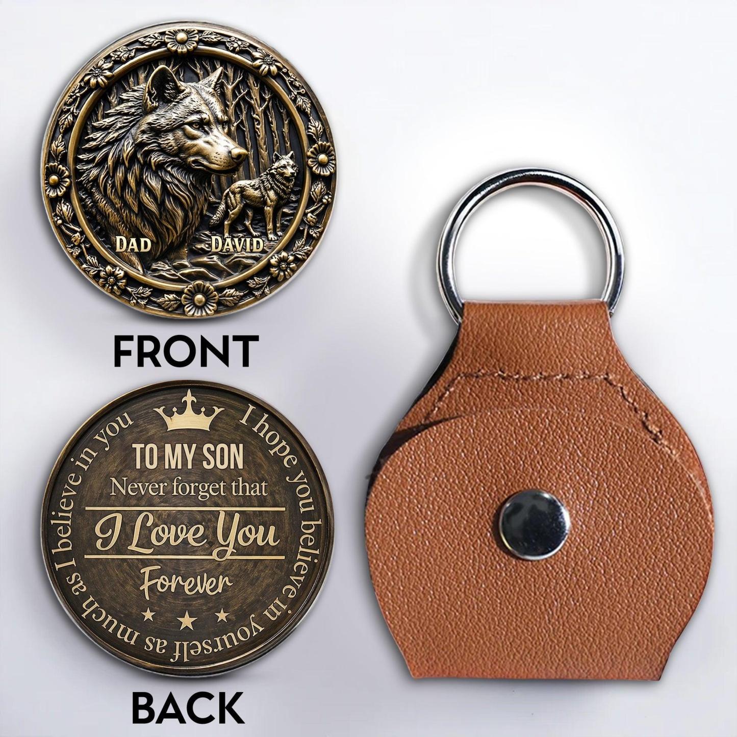 Personalized Wolf Pocket Hug for Son - Custom Stainless Steel Keepsake Gift