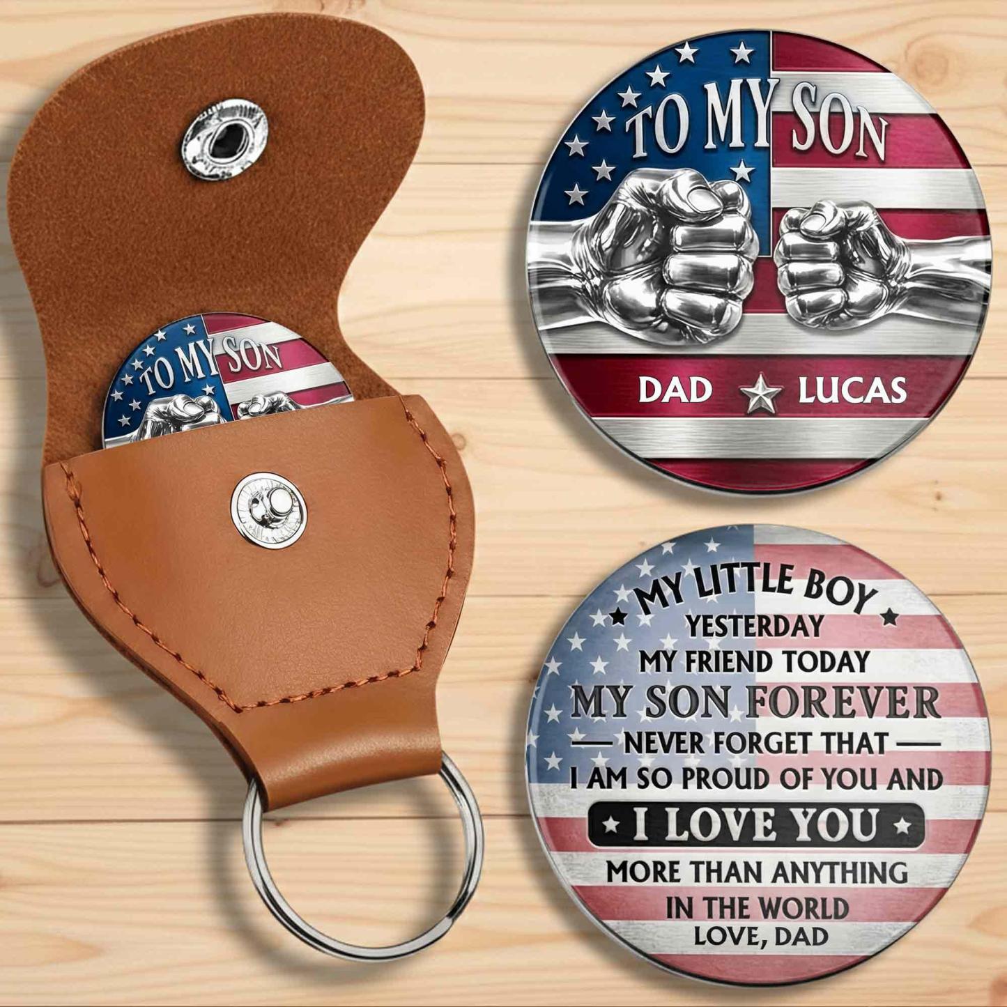 To My Son My Little Boy Yesterday American Flag Fist Bump - Personalized Custom Pocket Hug