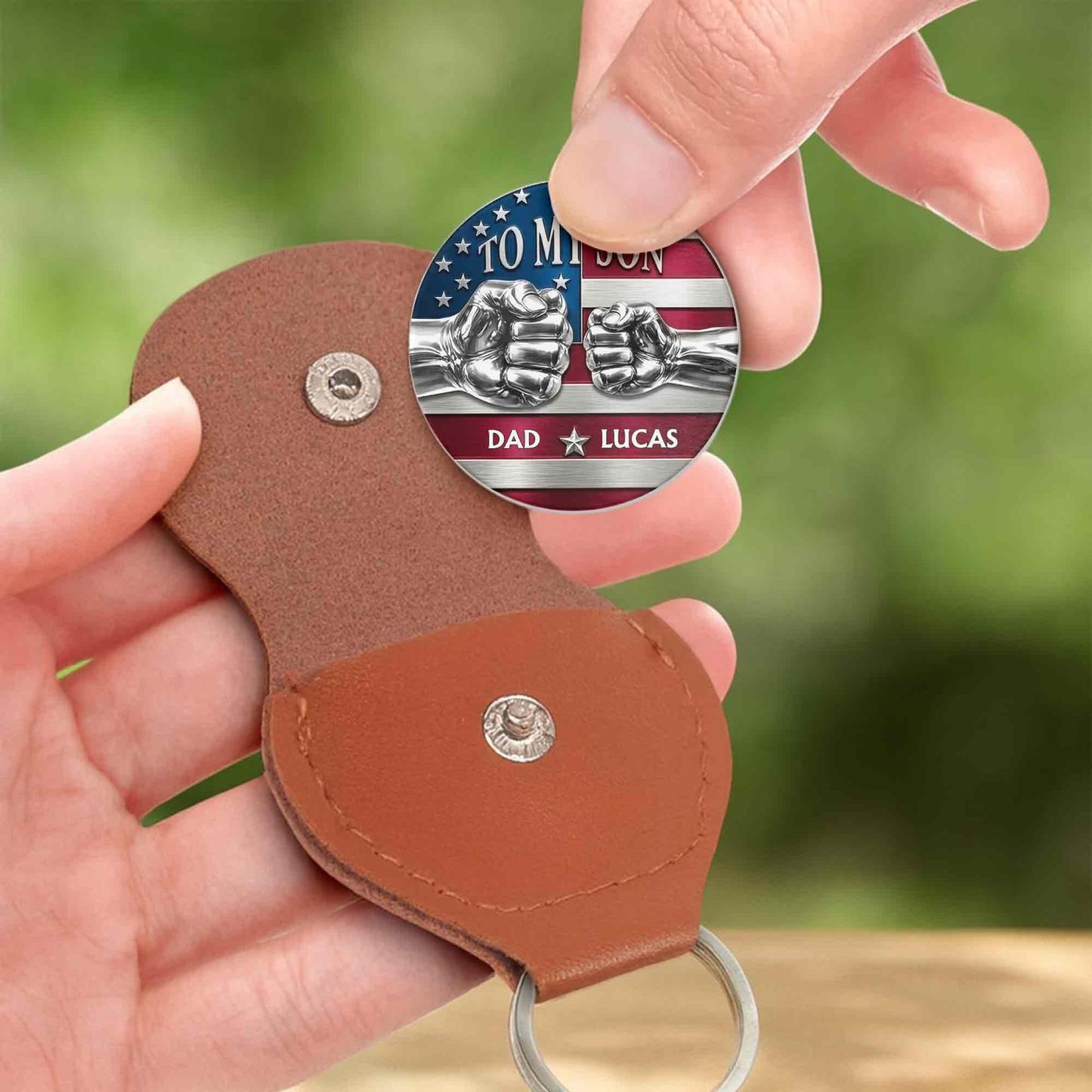 To My Son My Little Boy Yesterday American Flag Fist Bump - Personalized Custom Pocket Hug
