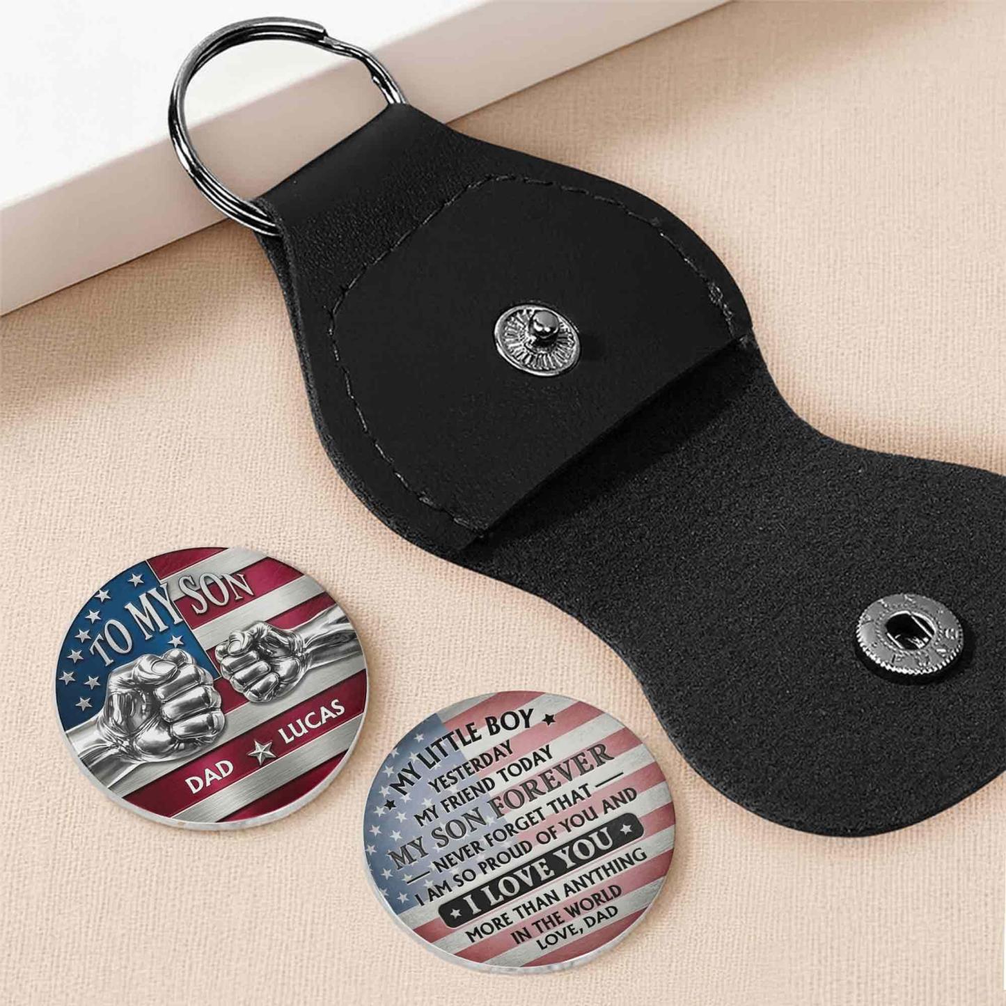 To My Son My Little Boy Yesterday American Flag Fist Bump - Personalized Custom Pocket Hug