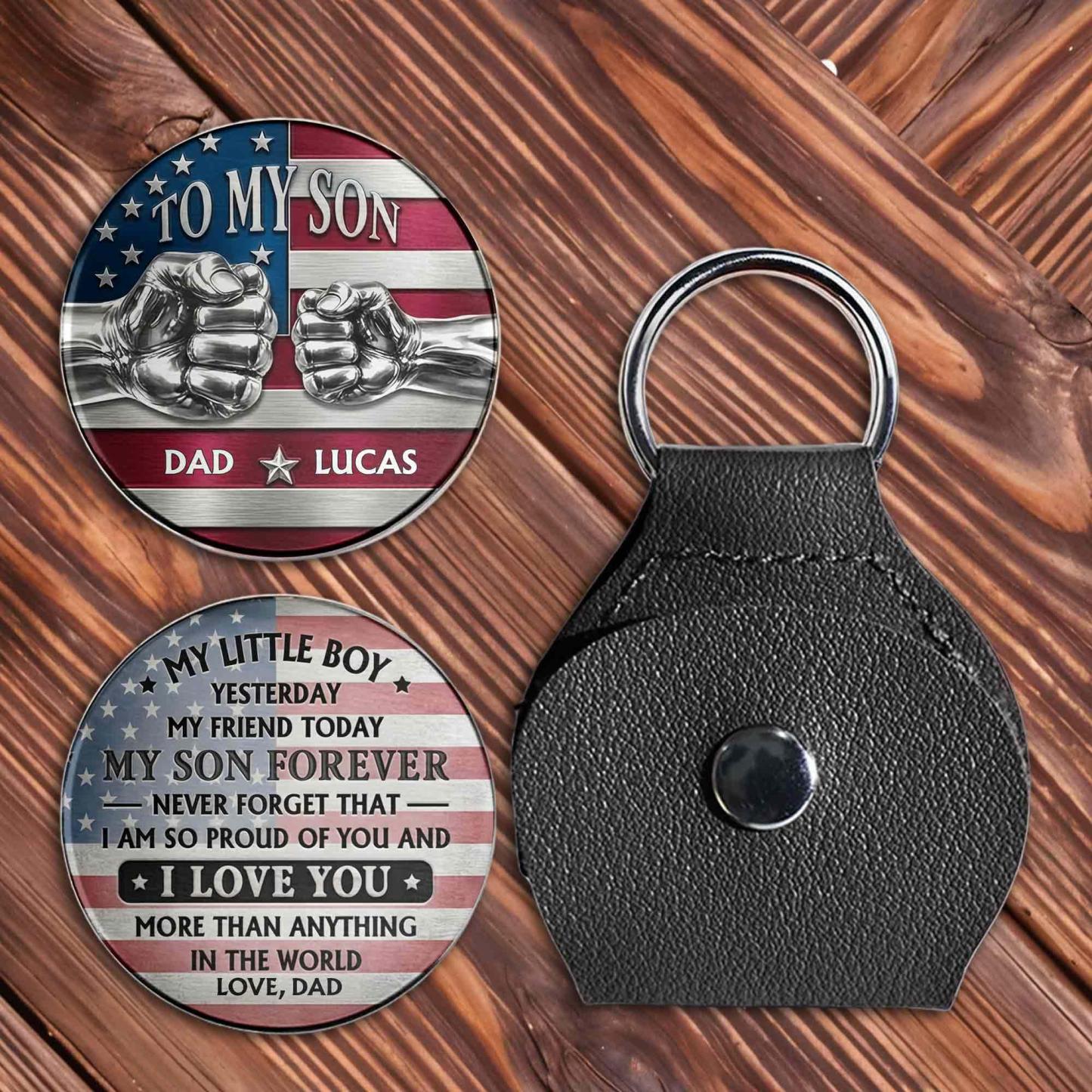 To My Son My Little Boy Yesterday American Flag Fist Bump - Personalized Custom Pocket Hug