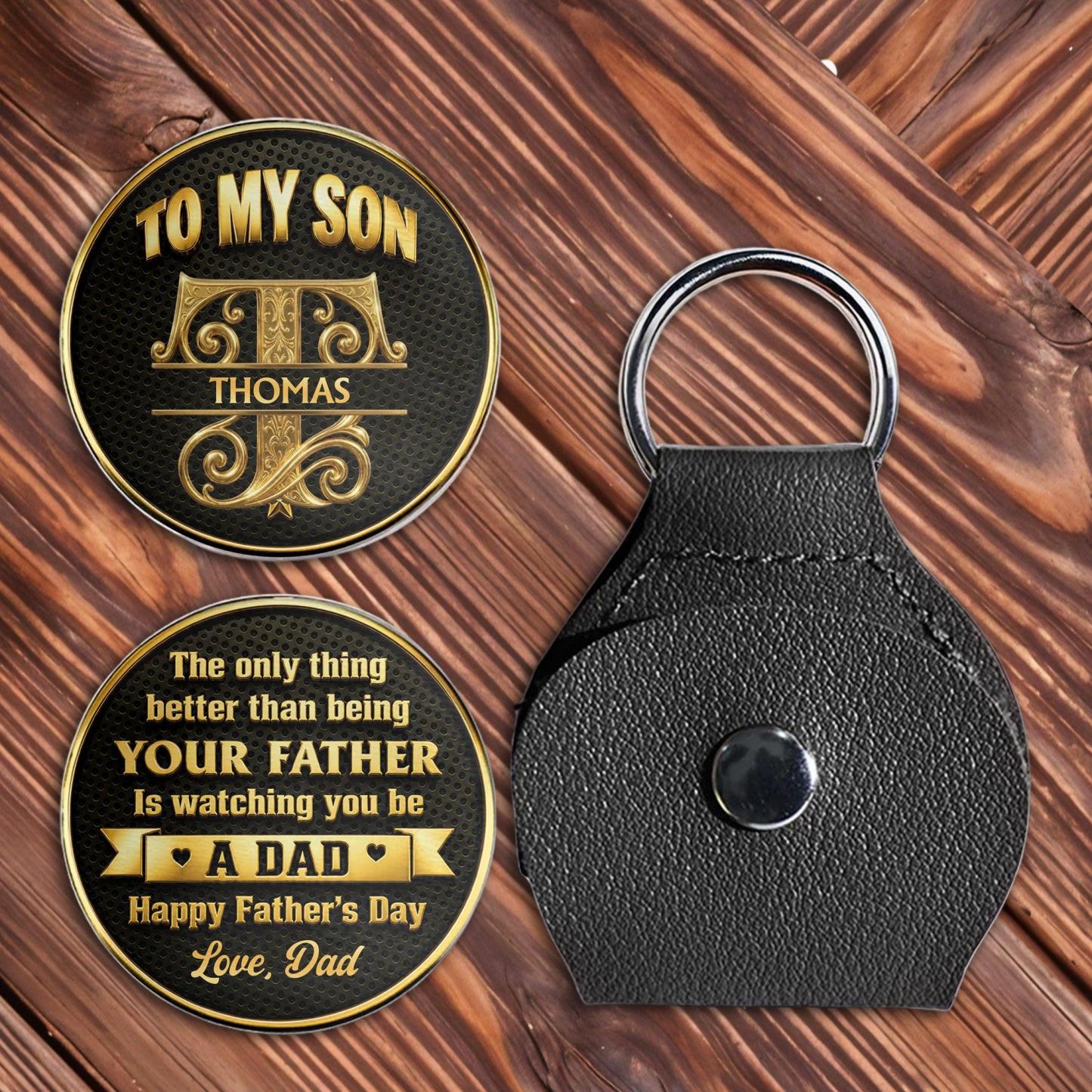 To My Son Watching You Be A Dad Monogram Initial - Personalized Custom Pocket Hug - SON136_HTOK
