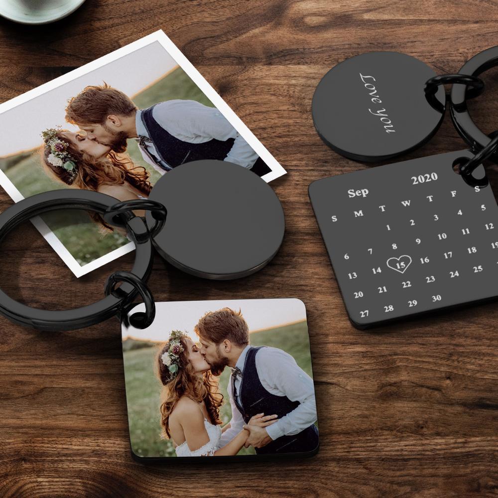 Custom Photo Keychain Engraved Calendar Keychain Gifts - Silver