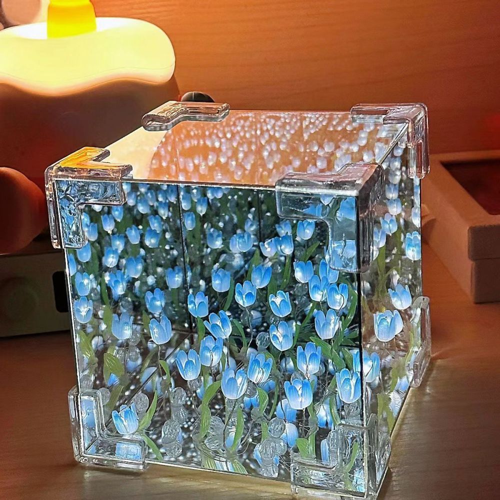 DIY Sea Cube Flower Tulip Lamp Kit Material Package Infinite Garden Acrylic Three-Dimensional Night Lamp Easy Assembly DIY Gift Gift for Girlfriends - customphotokeychain
