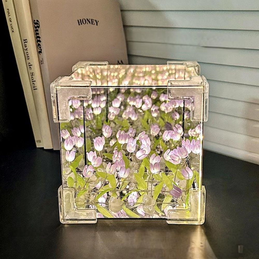 DIY Sea Cube Flower Tulip Lamp Kit Material Package Infinite Garden Acrylic Three-Dimensional Night Lamp Easy Assembly DIY Gift Gift for Girlfriends - customphotokeychain