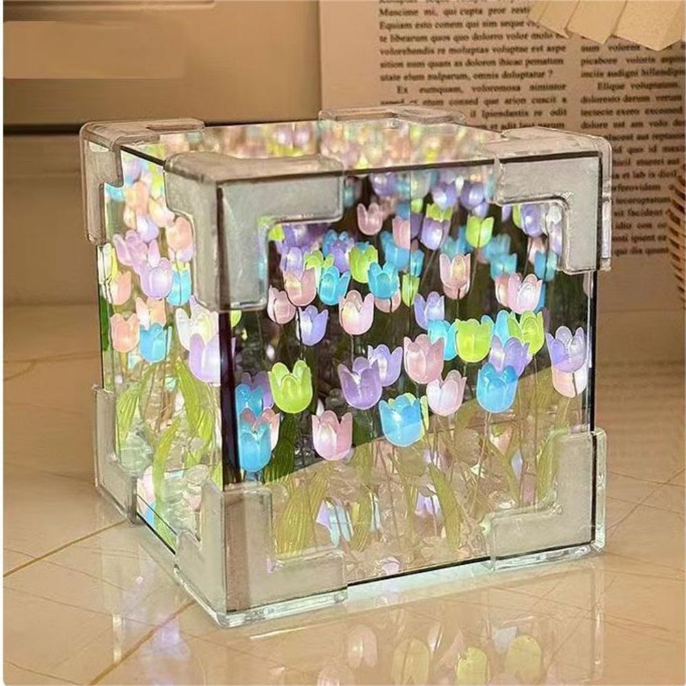 DIY Sea Cube Flower Tulip Lamp Kit Material Package Infinite Garden Acrylic Three-Dimensional Night Lamp Easy Assembly DIY Gift Gift for Girlfriends - customphotokeychain
