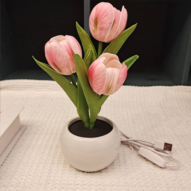 Tulip Flower Lamp Cute Flowers Night Light Home Decor Gifts for Mom - customphotokeychain