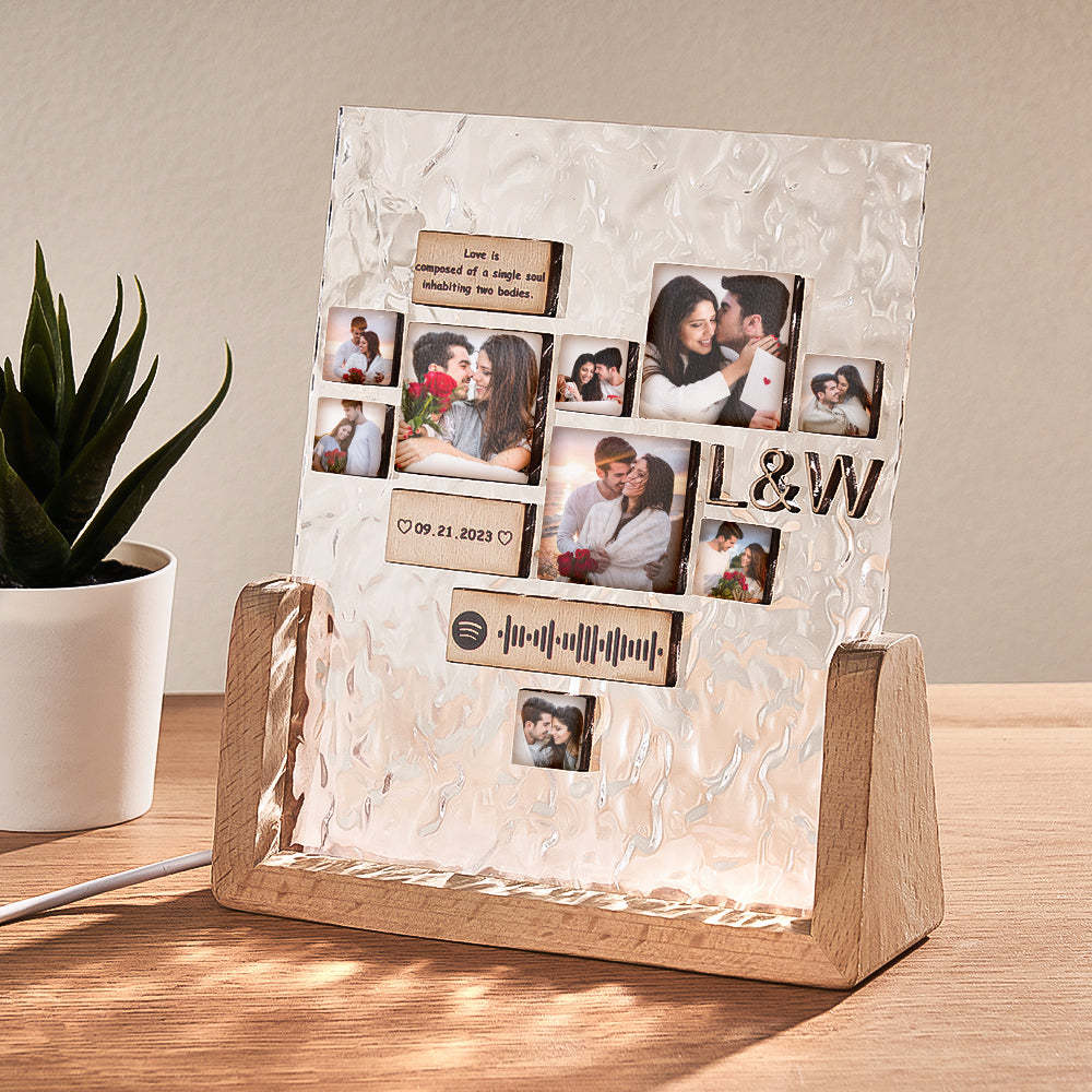 Custom Heart-Shaped Photo Frame Night Light Personalized Spotify Code Wooden Accessory Valentine's Day Gift for Couples - MyCameraRollKeychain