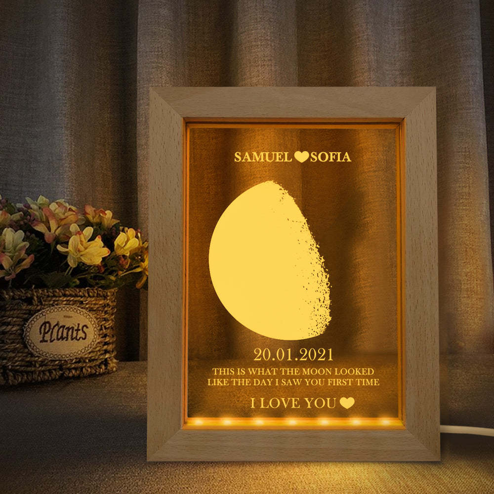 Custom Moon Phase and Names Frame Lamp with Personalized Text - Myphotomugs