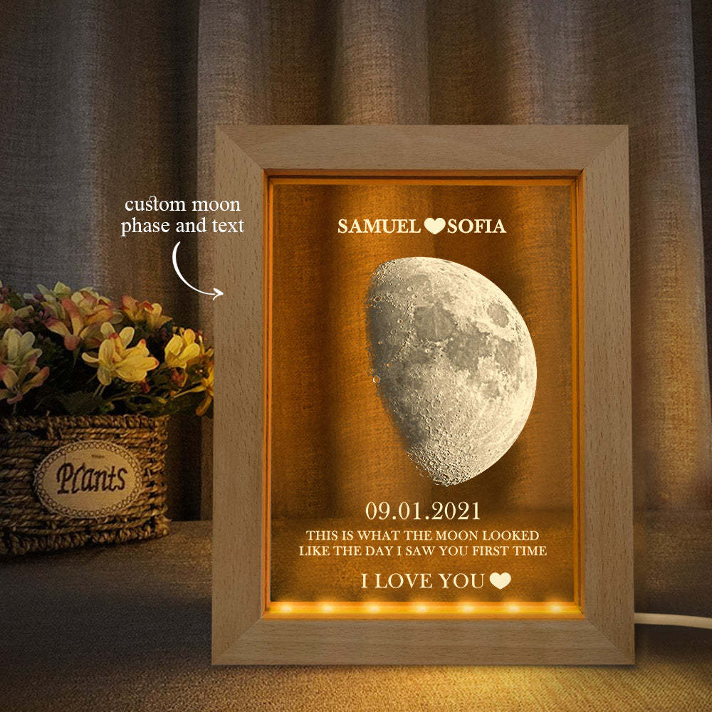 Custom Moon Phase and Names Frame Lamp with Personalized Text - Myphotomugs