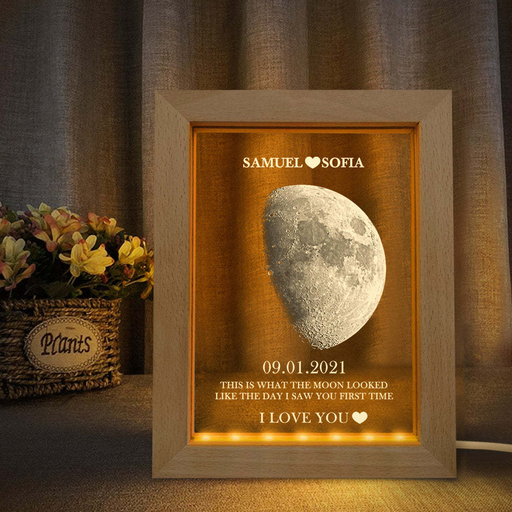 Custom Moon Phase and Names Frame Lamp with Personalized Text - Myphotomugs