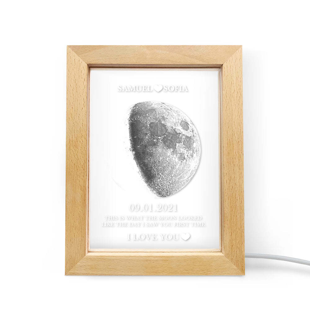 Custom Moon Phase and Names Frame Lamp with Personalized Text - Myphotomugs