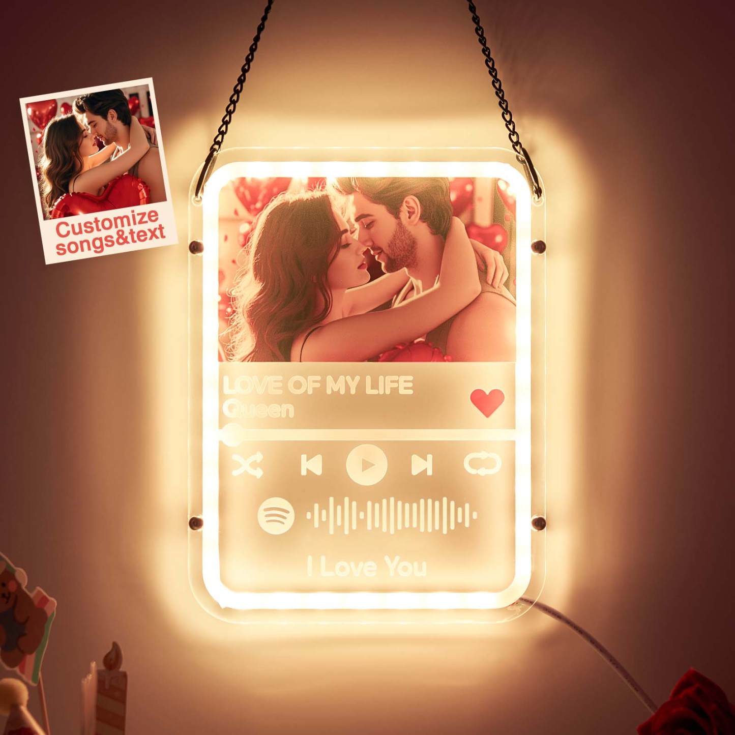 Custom Night Light Hanging Decor Personalized Spotify Lamp Unique Valentine's Day Gift - MyCameraRollKeychain
