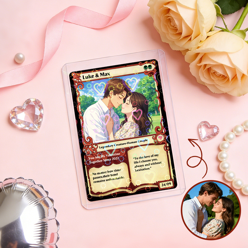 Personalized Anime Magic Card Couple Photo Anime Style Valentine's Day Gift for Couple - MyCameraRollKeychain