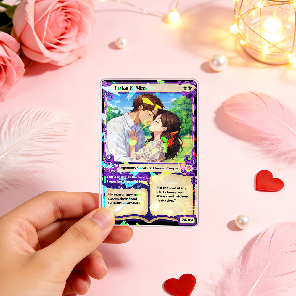 Personalized Anime Magic Card Couple Photo Anime Style Valentine's Day Gift for Couple - MyCameraRollKeychain