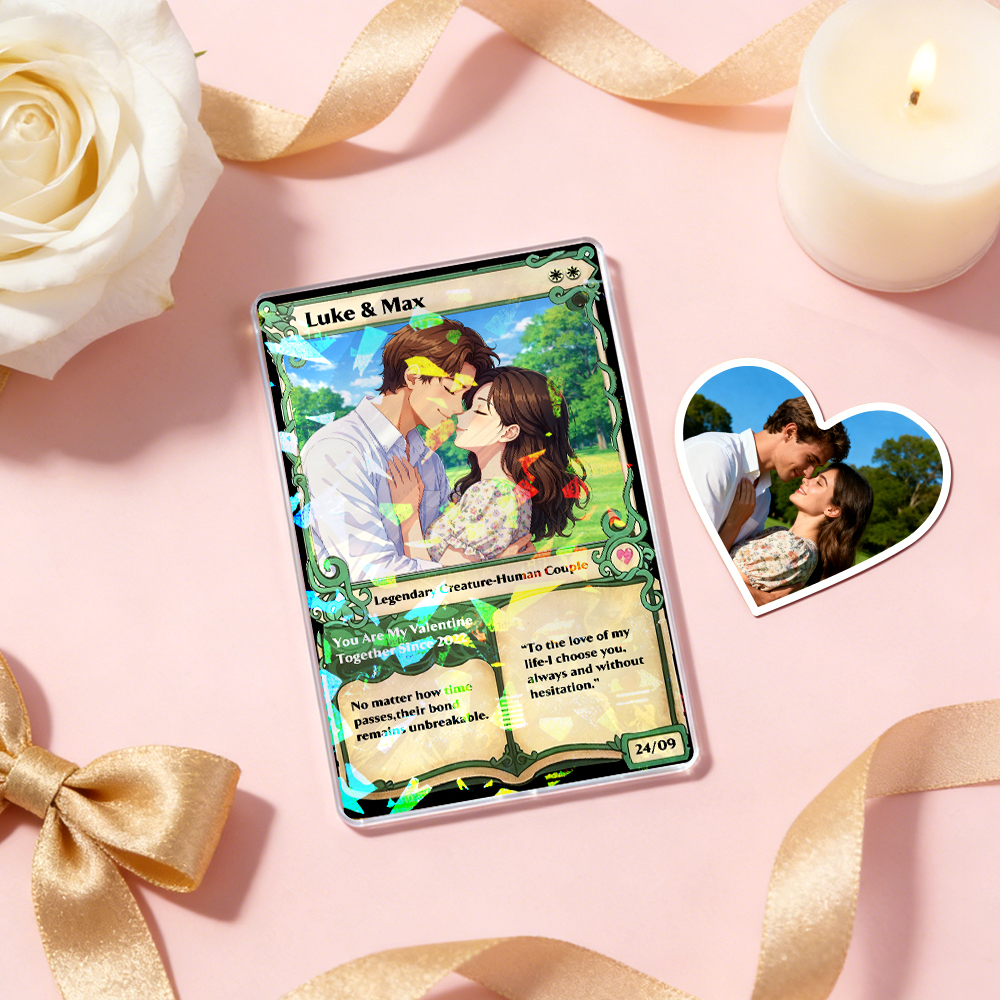 Personalized Anime Magic Card Couple Photo Anime Style Valentine's Day Gift for Couple - MyCameraRollKeychain