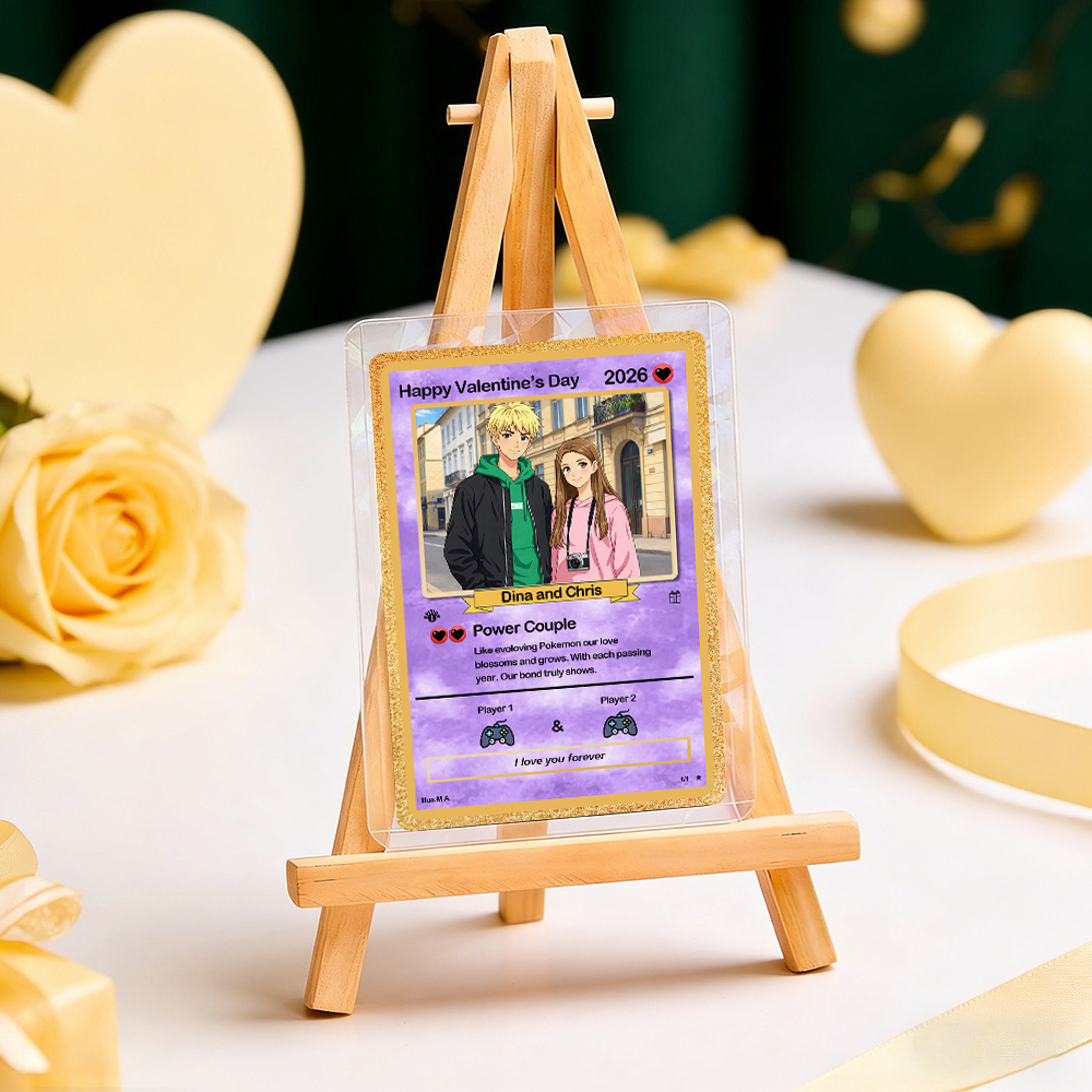 Personalized Valentine’s Day Power Couple Card, Custom Anniversary Card Couple Photo Anime Style, Best Valentine's Day Gift for Lover