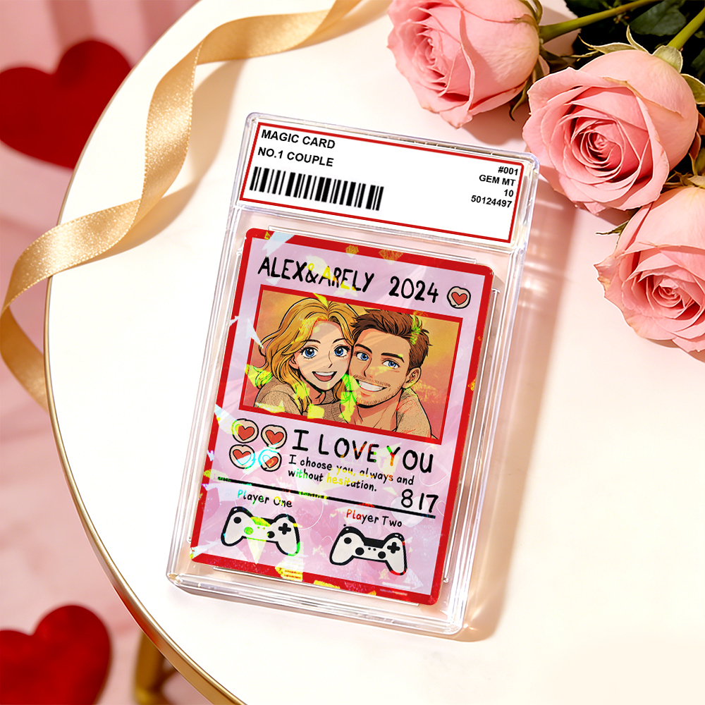 Personalized Valentine’s Day Power Couple Card, Custom Anniversary Card Couple Photo Anime Style, Best Valentine's Day Gift for Lover