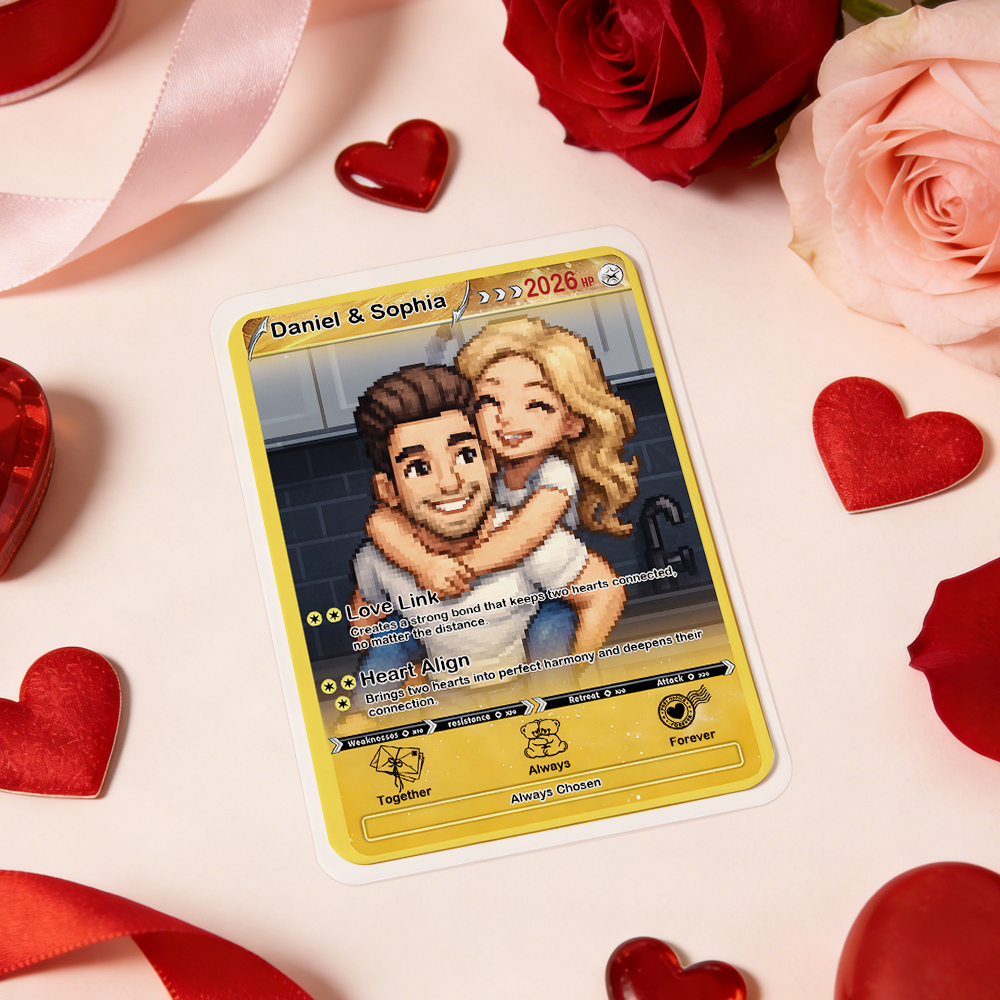 Personalized Valentine’s Day Power Couple Card, Custom Anniversary Card Couple Photo Anime Style, Best Valentine's Day Gift for Lover