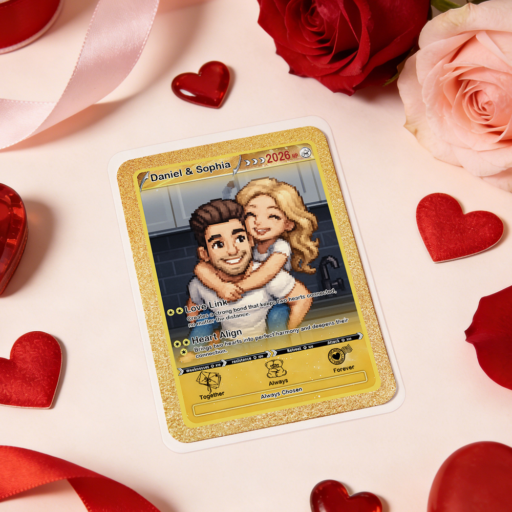 Personalized Valentine’s Day Power Couple Card, Custom Anniversary Card Couple Photo Anime Style, Best Valentine's Day Gift for Lover