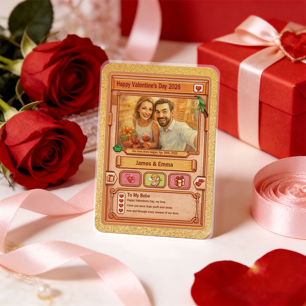 Personalized Valentine’s Day Power Couple Card, Custom Anniversary Card Couple Photo Anime Style, Best Valentine's Day Gift for Lover