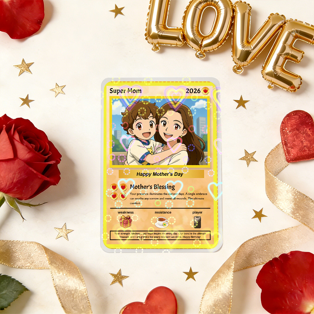 Mothers Day Gift Personalized Power Card Custom Card Photo Anime Style Gift for Mom