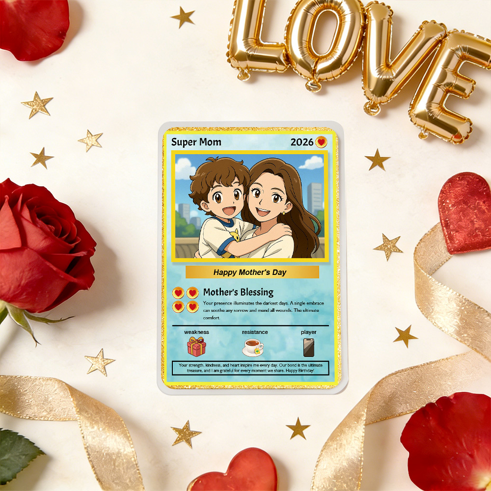 Mothers Day Gift Personalized Power Card Custom Card Photo Anime Style Gift for Mom
