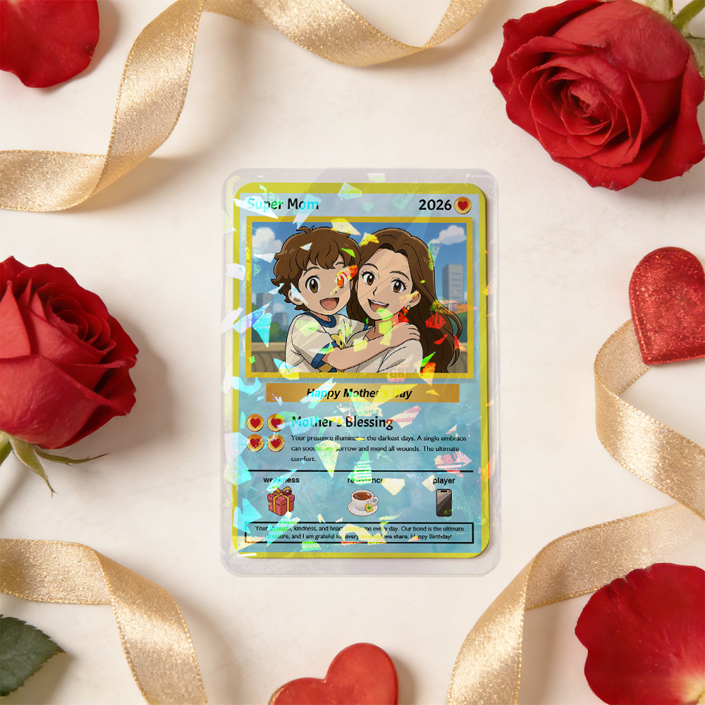 Mothers Day Gift Personalized Power Card Custom Card Photo Anime Style Gift for Mom
