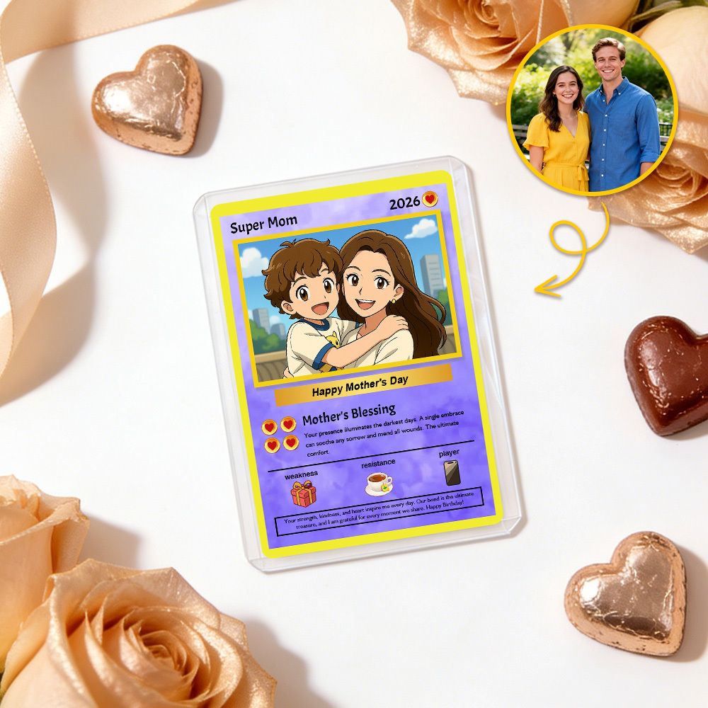 Mothers Day Gift Personalized Power Card Custom Card Photo Anime Style Gift for Mom