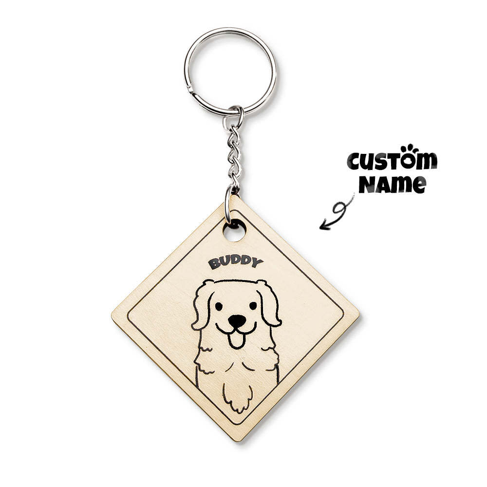 Custom Cartoon Pet Photo and Name Personalized Wooden Keychain Gift for Pet Lovers - MyCameraRollKeychain