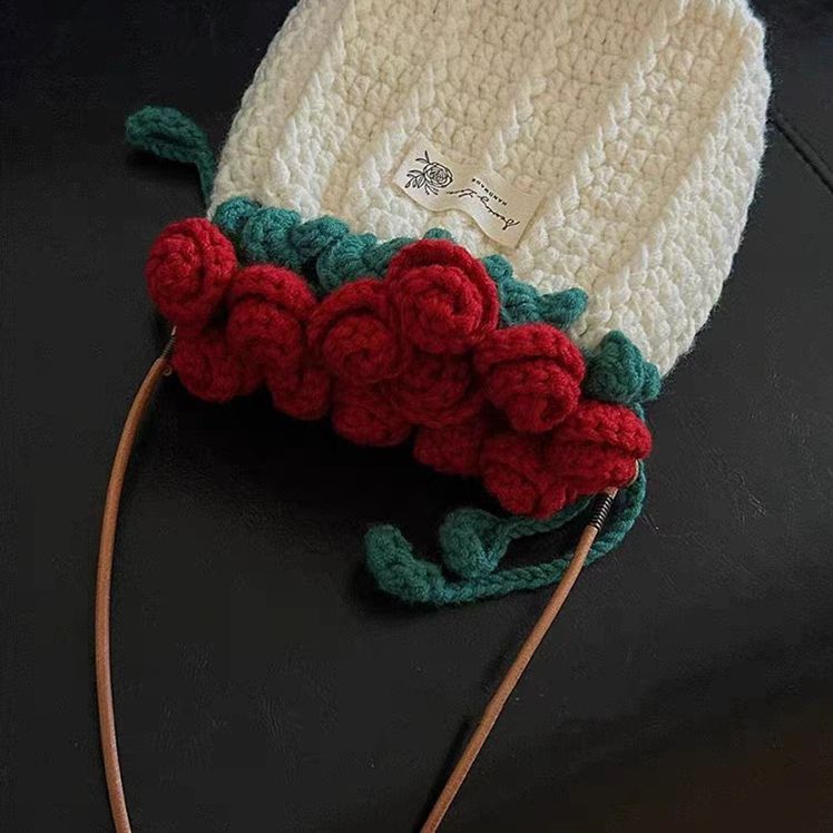 Crochet Rose Bouquet Bag DIY Kit Handmade Yarn Crossbody Bag Floral Gift Craft Set