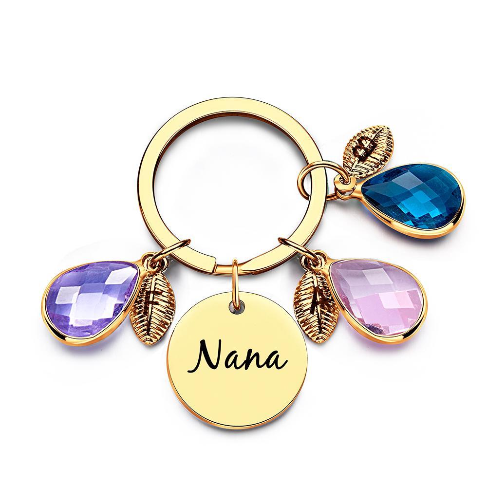 Custom Engraved Birthstone Keychain Leaf Delicate Gifts - MyCameraRollKeychain